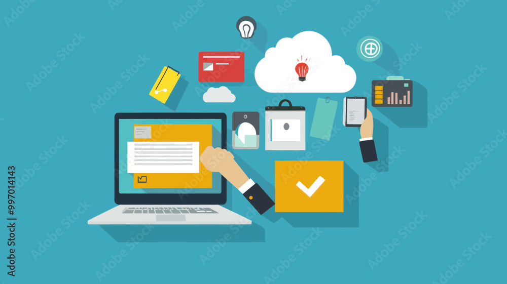 Cloud Computing Technology Service with Web Data Storage, Information Hosting, and Business Document Access via Internet Communication, Modern Flat Design Vector Illustration Cloud Computing Technology Service with Web Data Storage, Information Hosting, and Business Document Access via Internet Communication, Modern Flat Design Vector Illustration