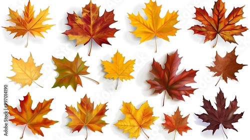 Fall and autumn leaves isolated on a white background collection Aİ Generative