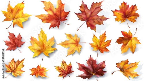 Fall and autumn leaves isolated on a white background collection Aİ Generative