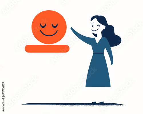 Emotional Intelligence and Balance in Work and Life, Minimalist Vector Art of Woman Balancing Happy and Sad Feelings, Mindful and Calm Illustration