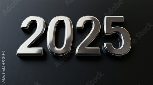 silver number 2025 with black background. celebrating happy new year concept