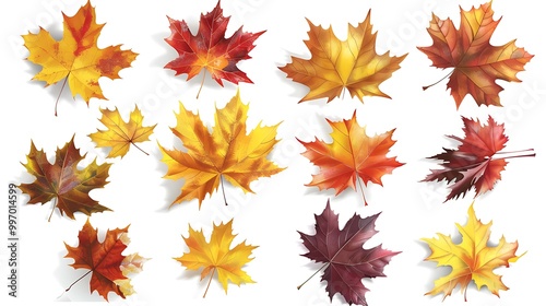 Colorful Autumn falling leaves isolated on transparent background. Ai Generative 