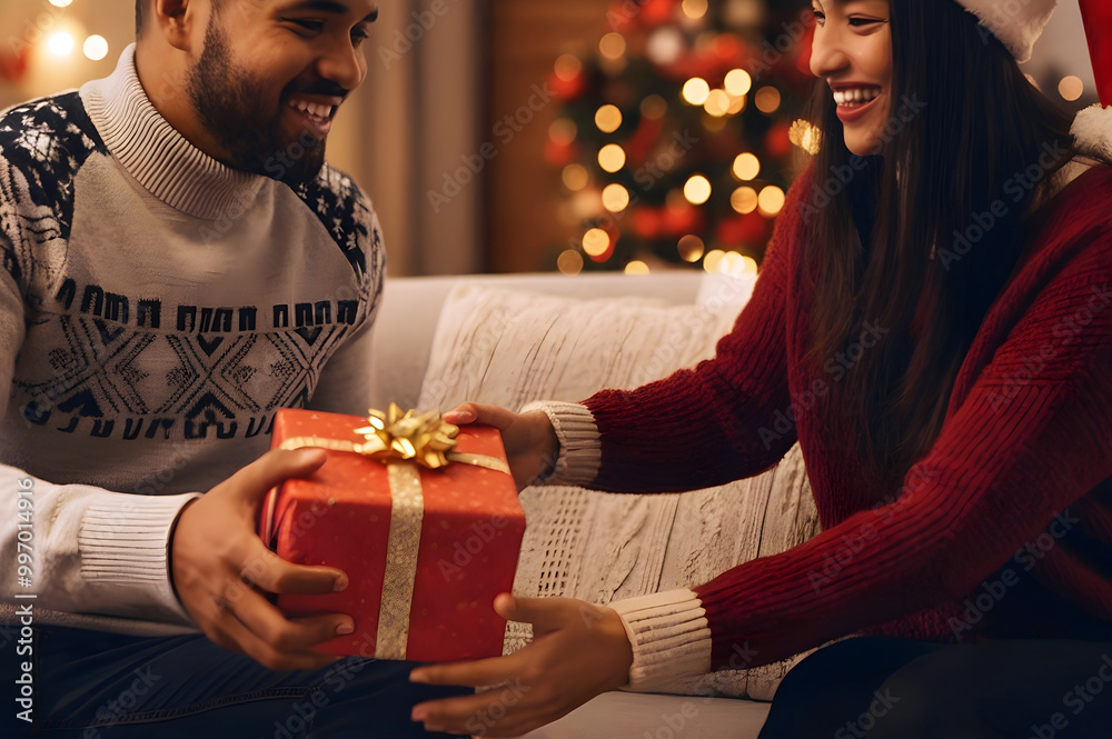 Happy, smiling friends exchanging christmas gifts, presents, cheerful young people celebrating christmas, new year eve, having fun on a festive party.
Happy, smiling friends exchanging christmas gifts, presents, cheerful young people celebrating christmas, new year eve, having fun on a festive party.