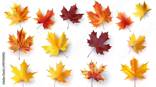 Colorful Autumn falling leaves isolated on transparent background. Ai Generative 