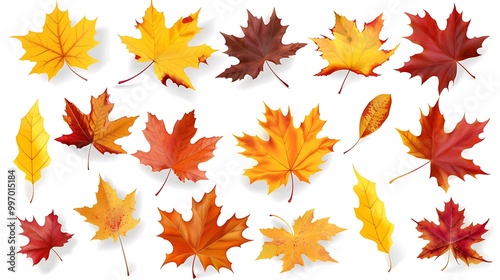 Colorful Autumn falling leaves isolated on transparent background.  Ai Generative
