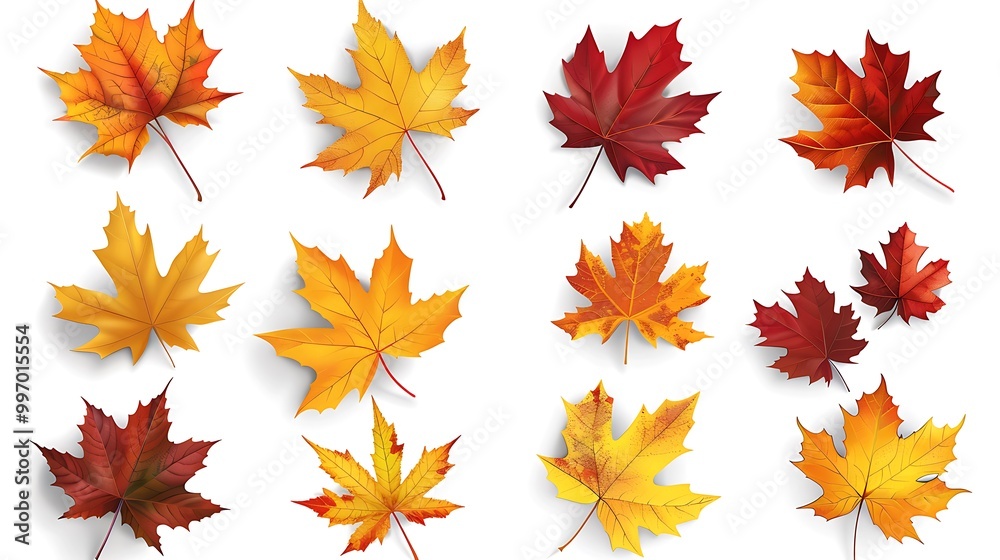 Colorful Autumn falling leaves isolated on transparent background.  Ai Generative
