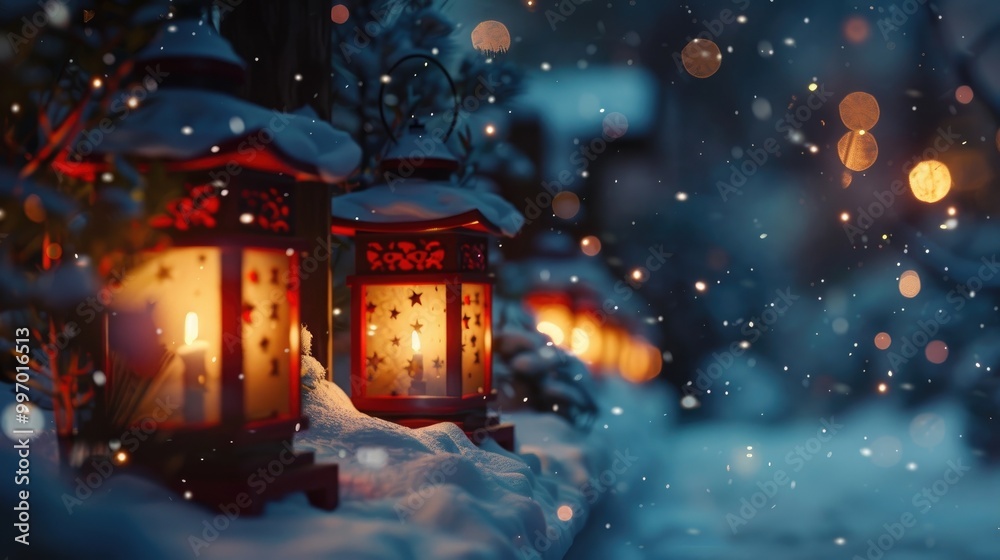 Festive lanterns in the snow, Festive lanterns in the snow,