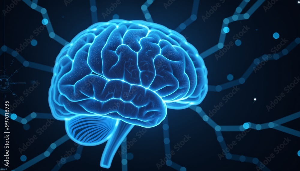 Conceptual Illustration of AI Neural Connections in Human Brain Conceptual Illustration of AI Neural Connections in Human Brain