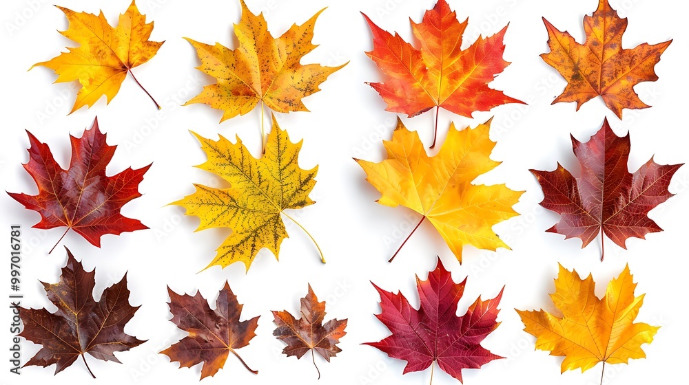 Colorful autumn leaves set isolated on white background ai generative Colorful autumn leaves set isolated on white background ai generative