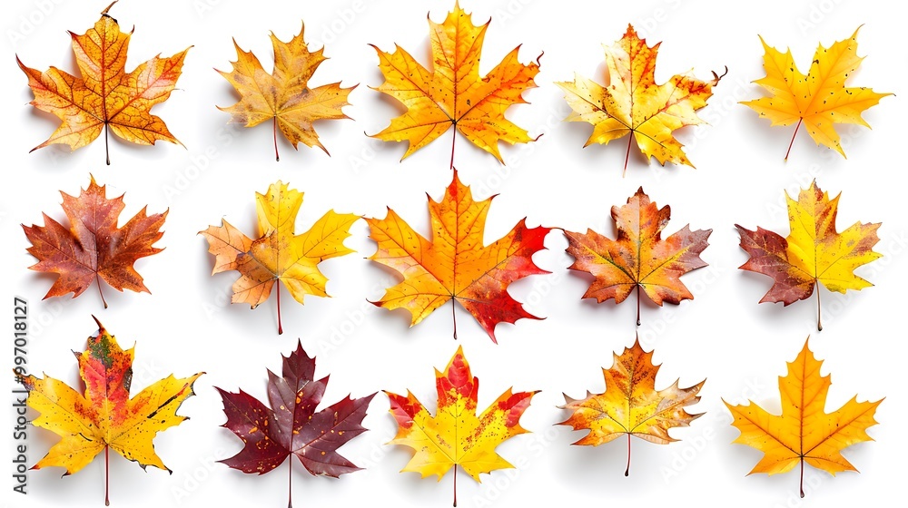 Colorful autumn leaves set isolated on white background ai generative Colorful autumn leaves set isolated on white background ai generative