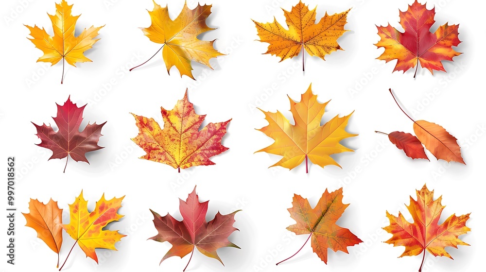 Colorful autumn leaves set isolated on white background ai generative Colorful autumn leaves set isolated on white background ai generative