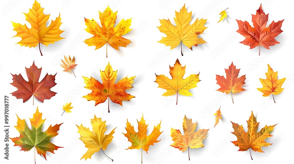 Colorful autumn leaves set isolated on white background ai generative Colorful autumn leaves set isolated on white background ai generative