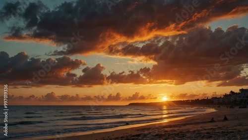 Sunset over a beach.