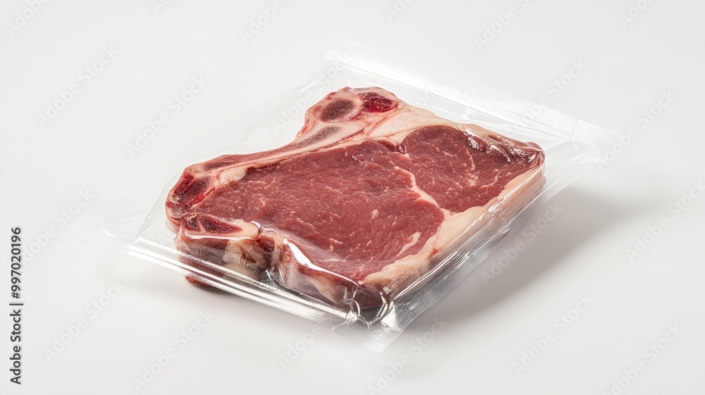 Ribeye steak in plastic packaging with a clear label, set against a white background, perfect for highlighting premium cuts in a retail setting. Ribeye steak in plastic packaging with a clear label, set against a white background, perfect for highlighting premium cuts in a retail setting.