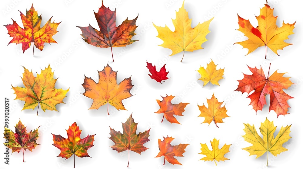 Colorful autumn leaves set isolated on white background Al Generative 