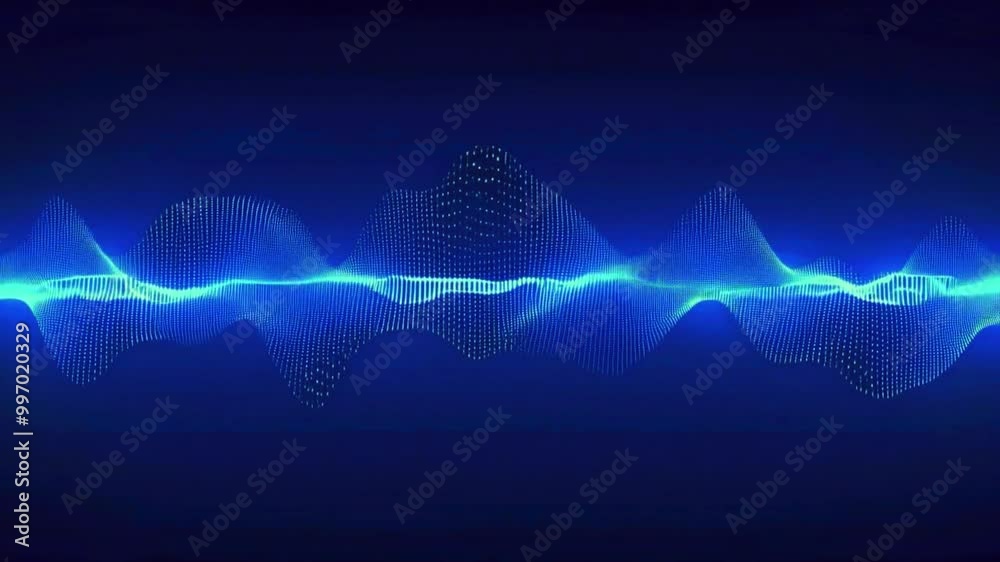 abstract, minimalistic waveform with smooth neon blue lines. pixel ...