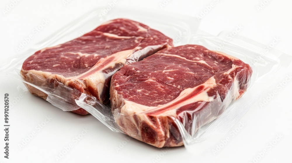 Shank steak in clear plastic packaging, displayed on a white background, perfect for retail meat promotions or grocery settings.