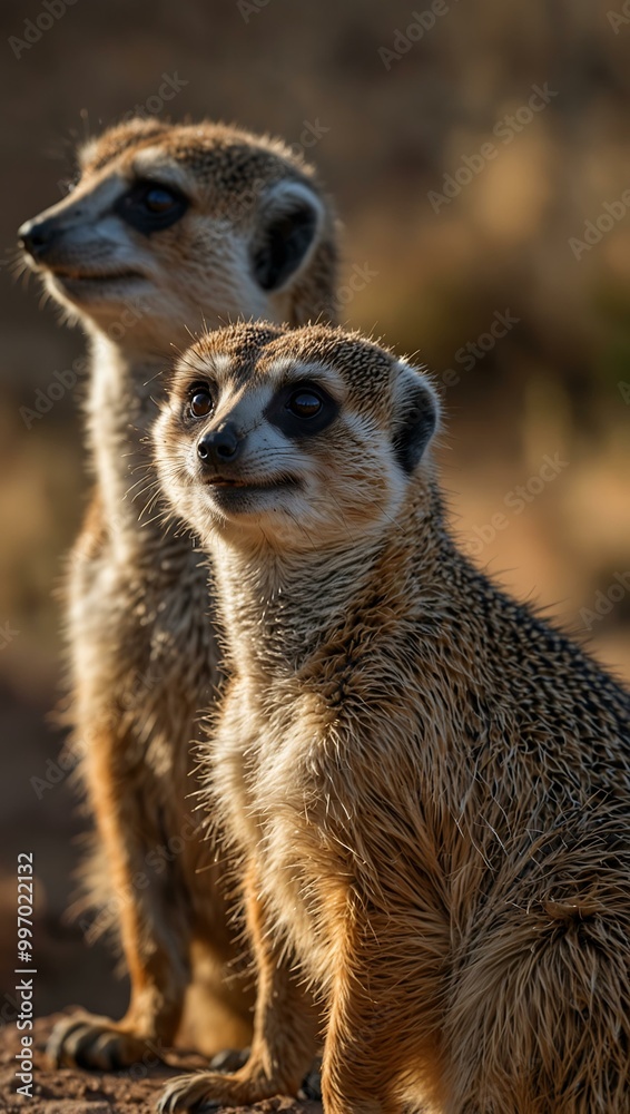 Three meerkats watching their surroundings.