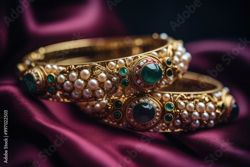 Golden wedding jewelry on digital background