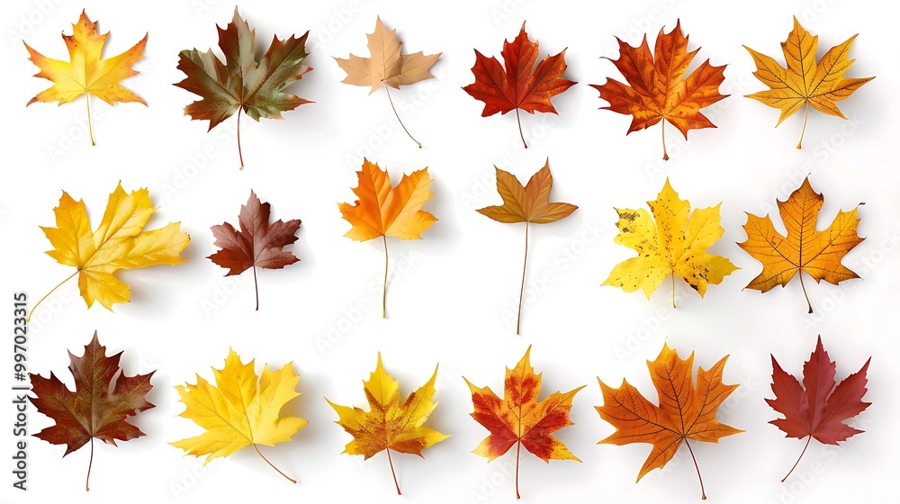 Colorful autumn leaves set isolated on white background Al Content