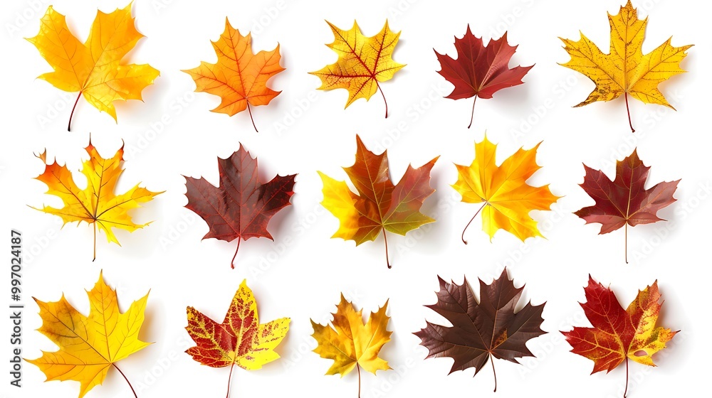 Obraz premium Collection of autumn leaves isolated on transparent background 