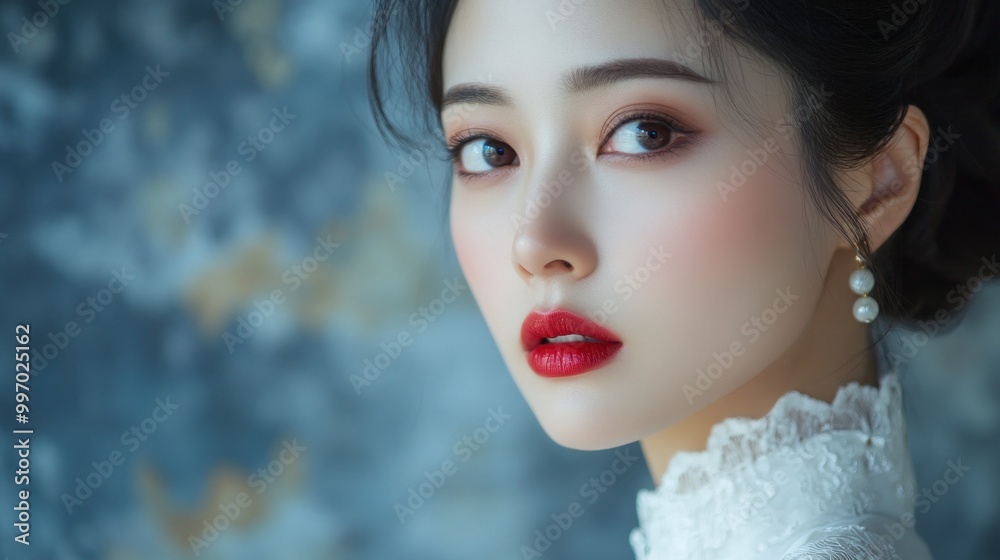 A young chinese woman traditional beautiful make up face background wallpaper AI generated image A young chinese woman traditional beautiful make up face background wallpaper AI generated image