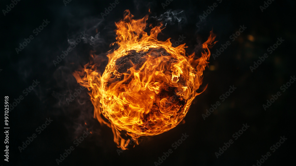 Obraz premium Zawieszona w gęstej ciemności, kula ognia emanuje hipnotyzującym światłem, które przenika przez otaczający mrok.