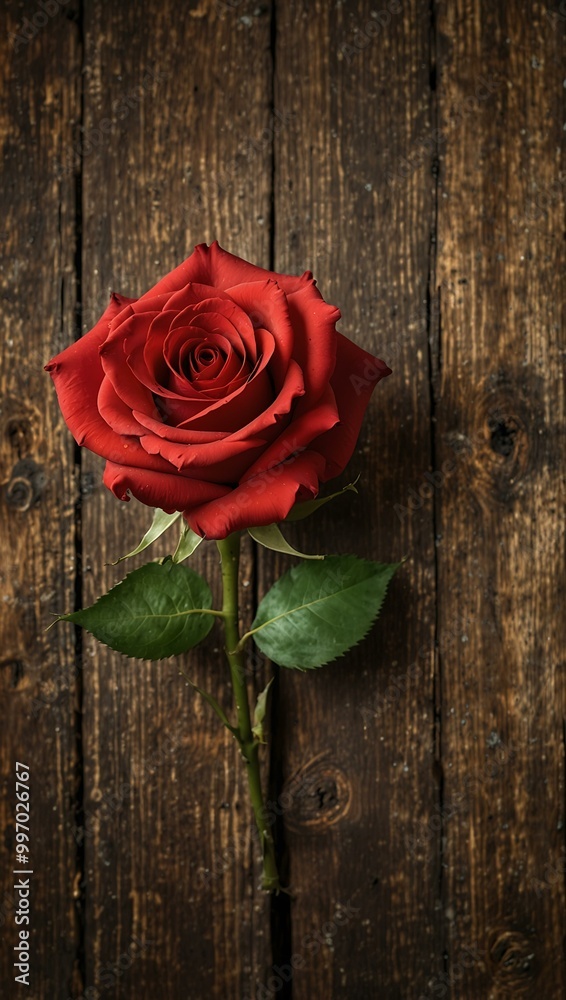 Valentine's Day card with a rose and heart on a rustic wooden background. Valentine's Day card with a rose and heart on a rustic wooden background.