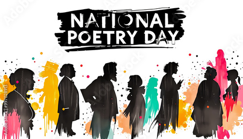 National poetry day poster template, white abstract background, graphic design illustration wallpaper 