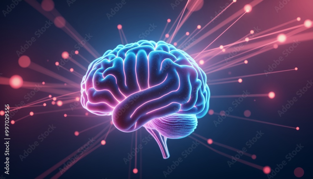 Fototapeta premium Futuristic Brain with AI Neural Connections and Tech Integration