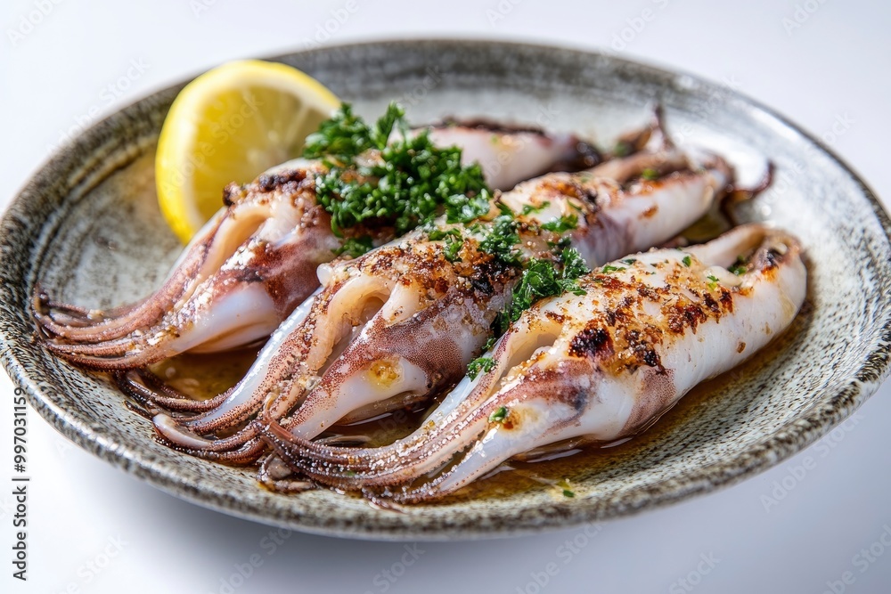 Grilled gourmet cuttlefish in the plate - generative ai Grilled gourmet cuttlefish in the plate - generative ai