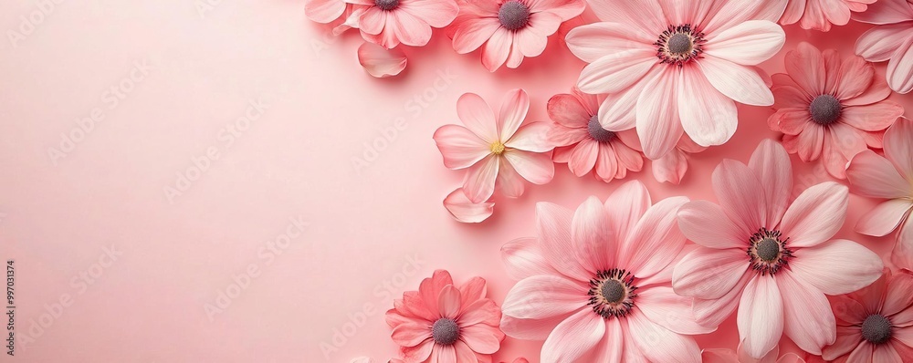 A beautiful arrangement of pink flowers on a soft pastel background, perfect for spring and floral designs.