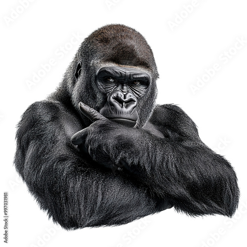 Cool gorilla isolated on transparent background.