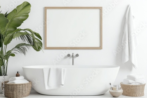 Modern Bathroom Poster Mockup in White Scandinavian Interior