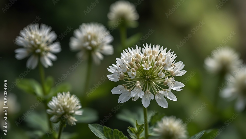 White clover blossom against a blurred background. White clover blossom against a blurred background.