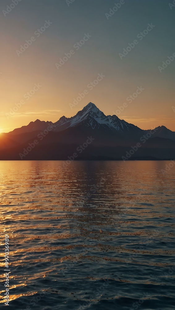 Wireframe mountain range above the ocean at sunset. Wireframe mountain range above the ocean at sunset.