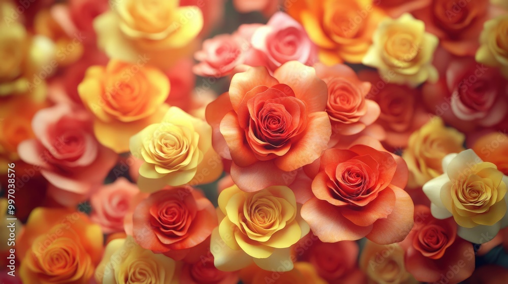 Obraz premium Vibrant Floral Collection. Summer Bouquet of Red, Orange, and Yellow Roses in Bloom