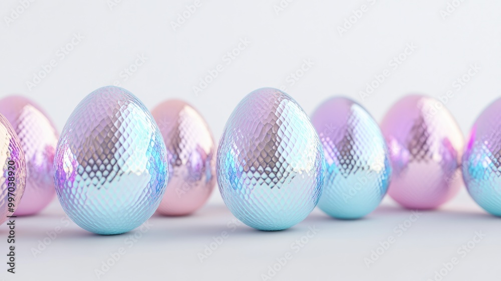Colorful Easter Egg Collection on White Background. Festive Chocolate Eggs in Aqua, Pink and Blue Wrappers Colorful Easter Egg Collection on White Background. Festive Chocolate Eggs in Aqua, Pink and Blue Wrappers
