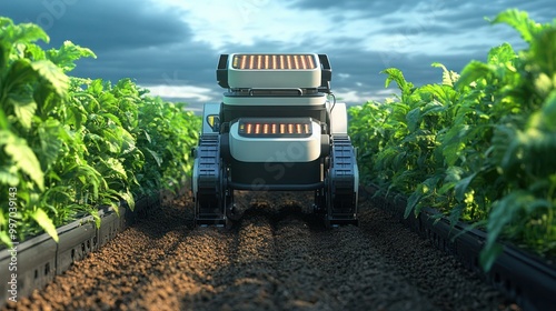 Smart agriculture farming concept, robot farmers, Agriculture technology, Agricultural robots work in smart farms.