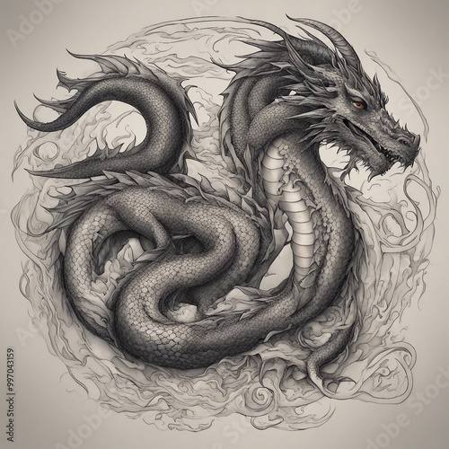 textured dragon tattoo illustration