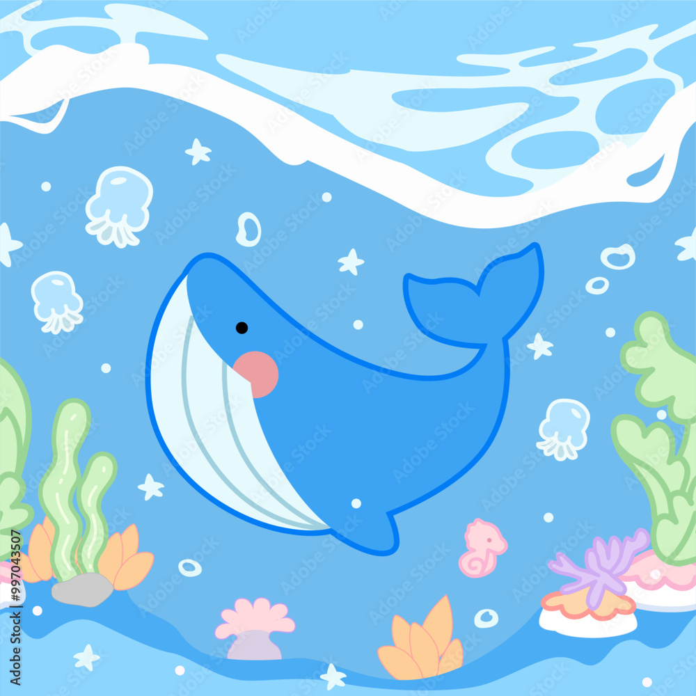 Obraz premium a cute whale seamless pattern background under water