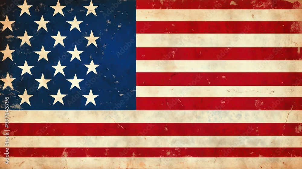 Naklejka premium A red, white and blue American flag with stars