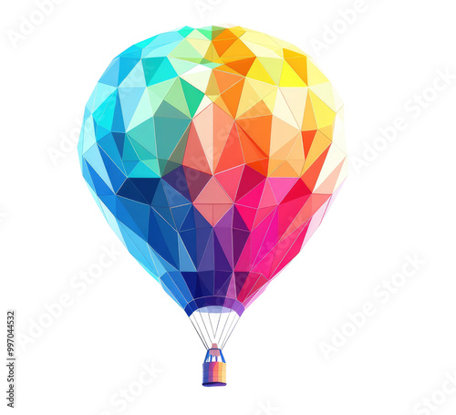 Hot air balloon in retro style. Retro hot air balloon of geometric shapes. Geometric retro background with place for your text on transparent