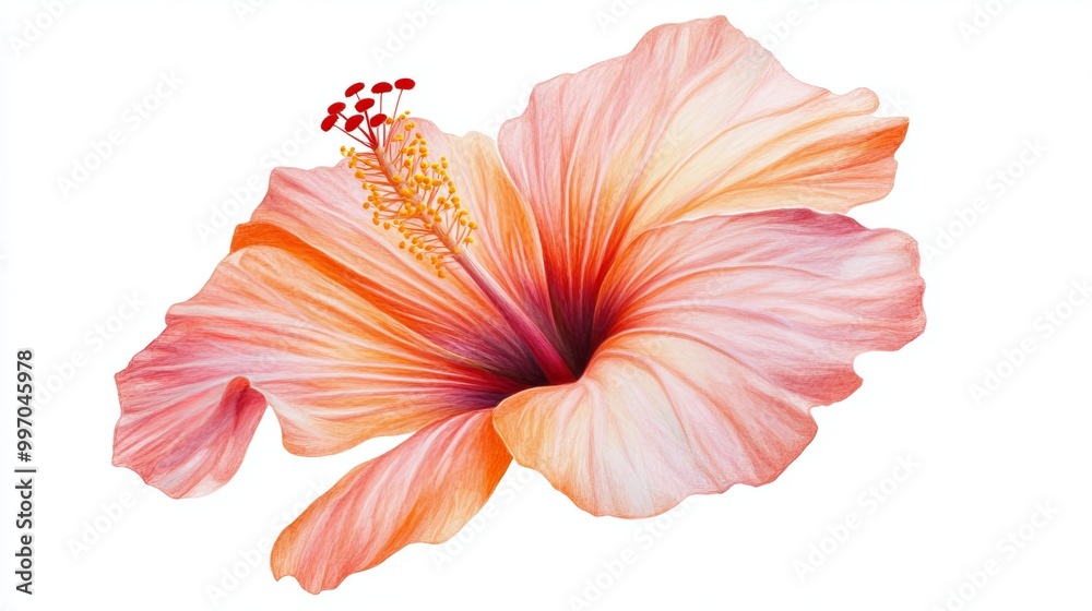 Fototapeta premium A beautiful hibiscus flower, isolated on a white background for easy editing in your design projects.