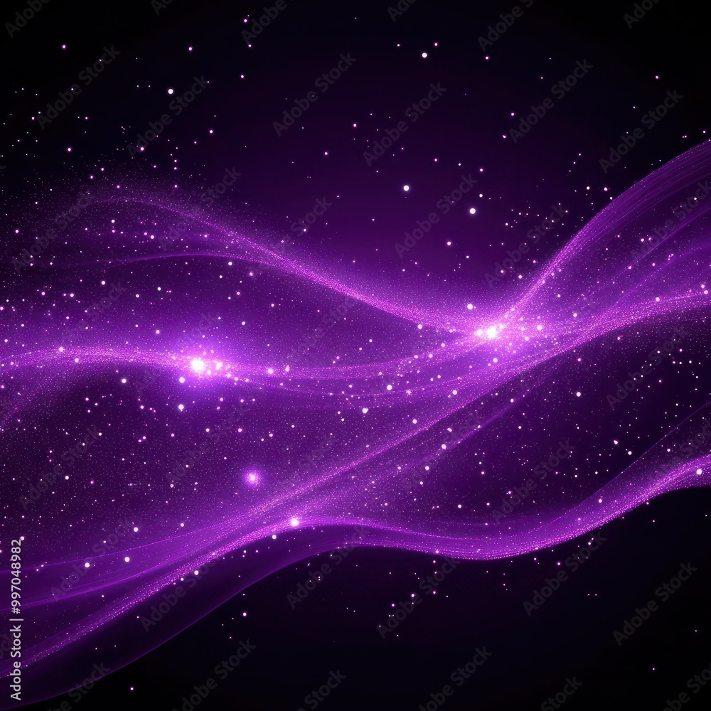 Fototapeta premium Digital purple particles wave and light abstract background with shining dots stars.
