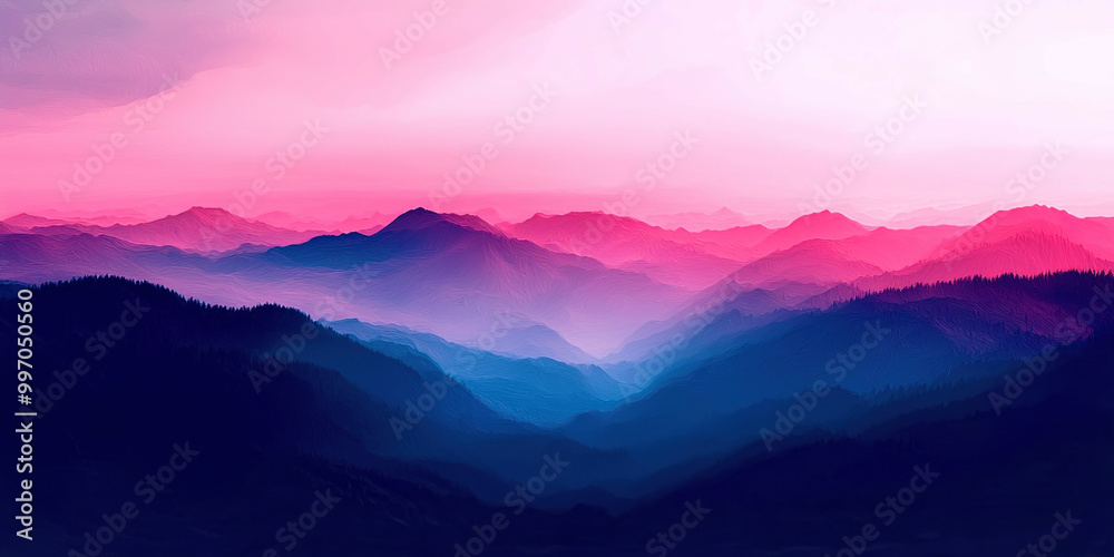 Obraz premium A mountain range with a pink and blue sky