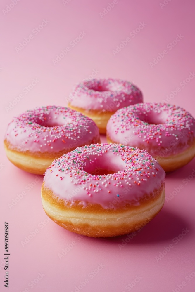Pink Frosted Doughnuts with Sprinkles Pink Frosted Doughnuts with Sprinkles