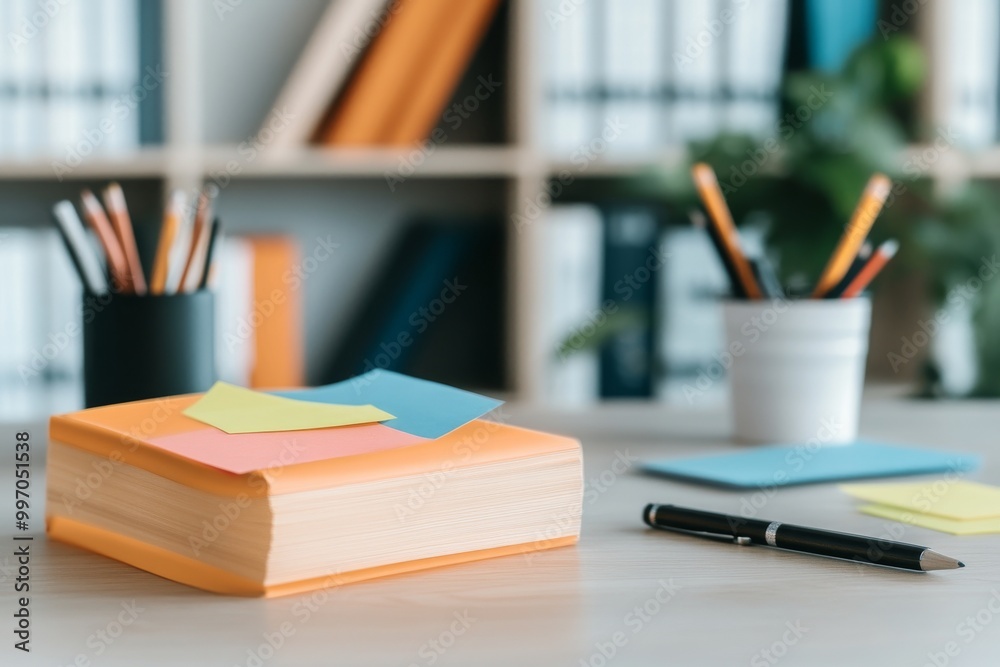 Close-Up Of Cluttered Office Desk With Documents