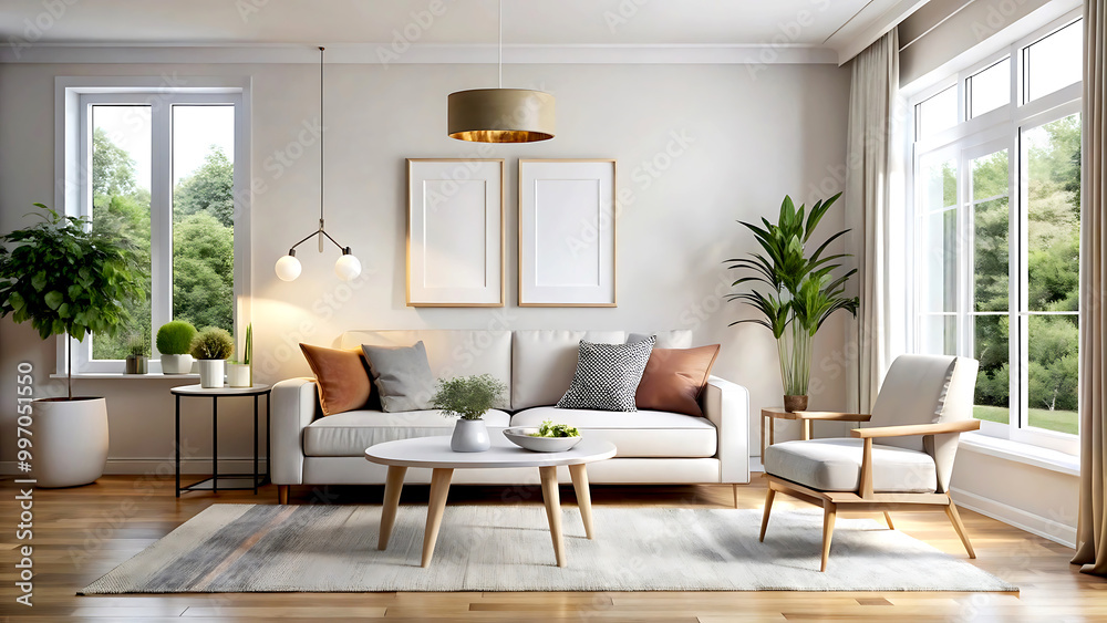 Home mockup, living room interior, 3d render, white Mock up frame Home mockup, living room interior, 3d render, white Mock up frame