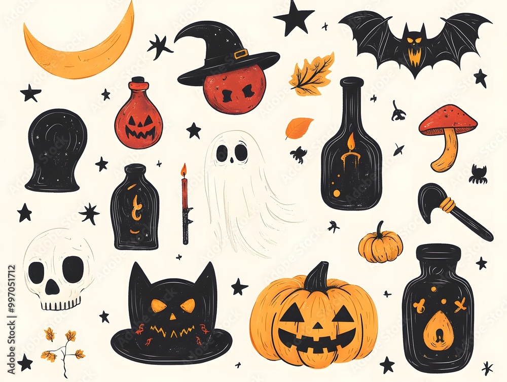 Halloween element collection on white background AI generated